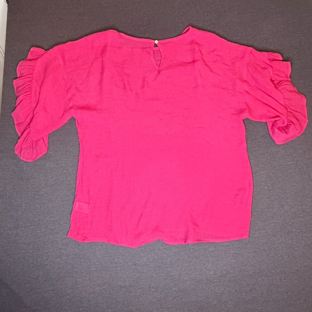 Doe & Rae Pink Ruffle Sleeve Blouse Medium Textured Boho Top Size Medium - Picture 12 of 13